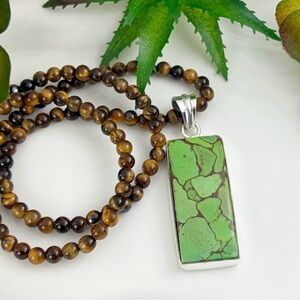 Sterling Silver 925 Green Mohave Turquoise Pendant Contemporary Southwest Boho